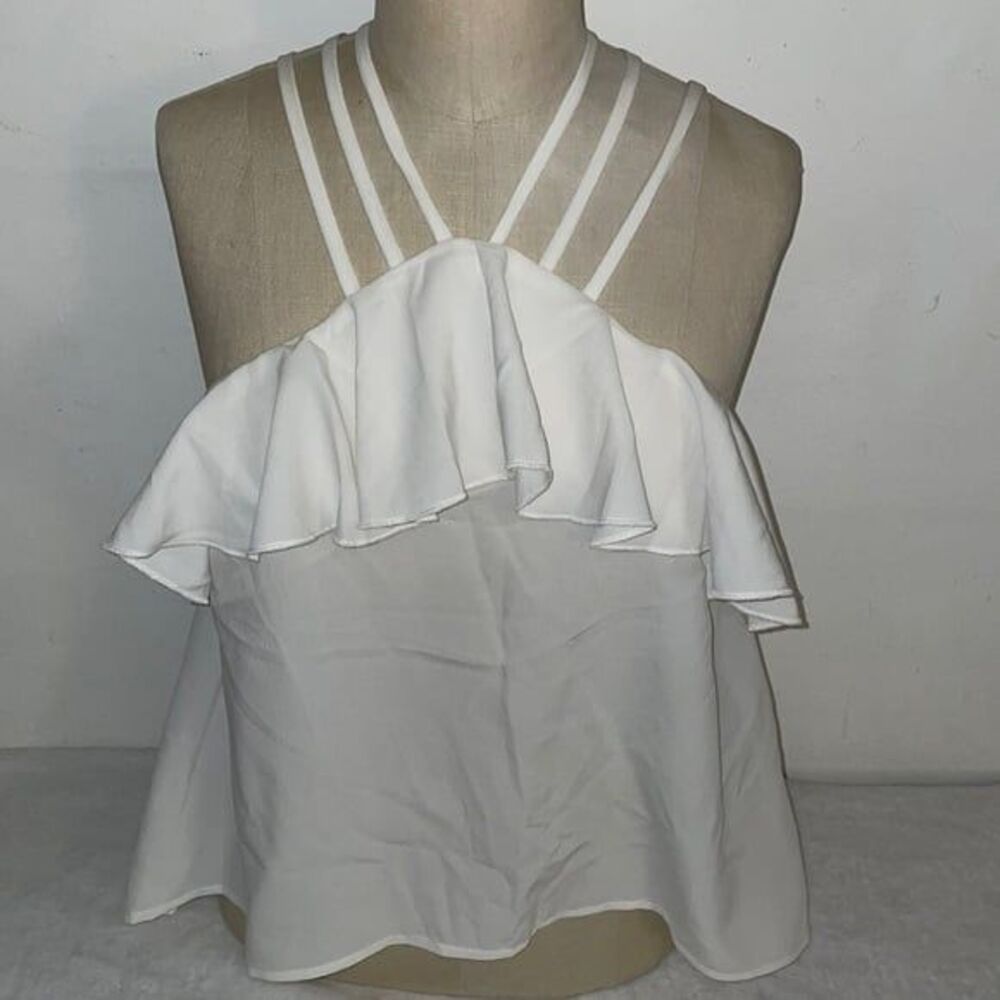 Romeo & Juliet Couture SMALL White lightweight ruffle top cross straps romantic